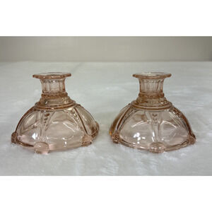 Vintage Pink/Selenium Candlestick Holder Depression Glass Oyster & Pearl Charity